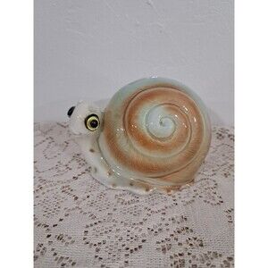 Vtg Lefton Japan Ceramic Piggy Bank Snail 3893 Figurine Swirl Shell Blue Orange